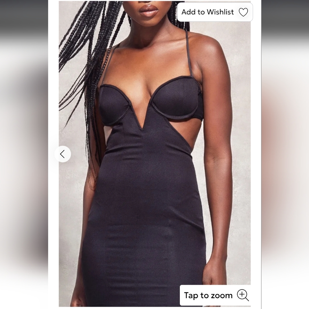 NWT Pretty Little Thing Black Dress by Naomi Campbell V Bar Detail Open Back